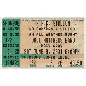 Vintage 2001 Dave Matthews Macy Gray Concert Ticket Stub Washington DC